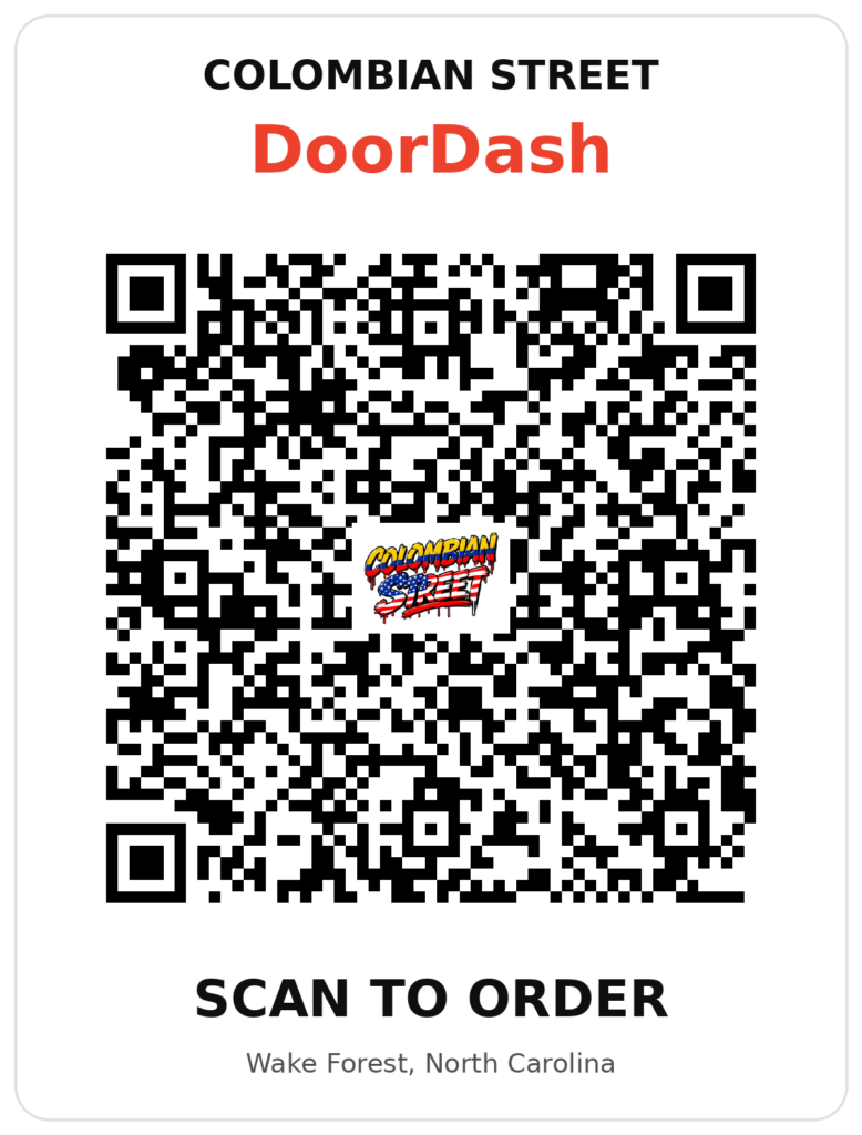 Scan the QR code to order directly from Colombian Street in Wake Forest, North Carolina.